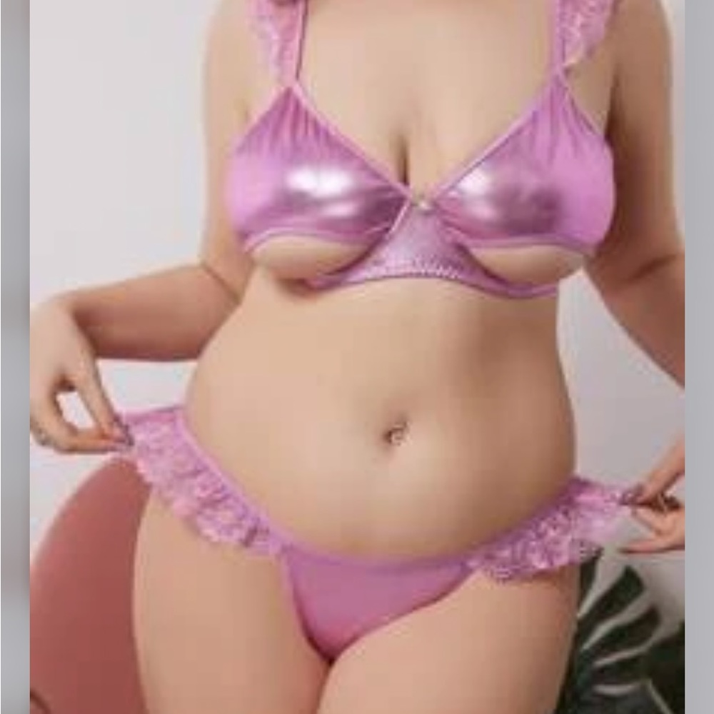 Pink Metallic Cut Out Lingerie Set Barbiecore Plus Size